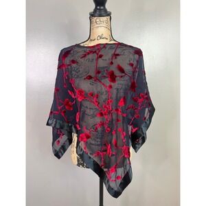 Black red velvet satin sheer poncho coquette x goth; a Victorian moody ethereal